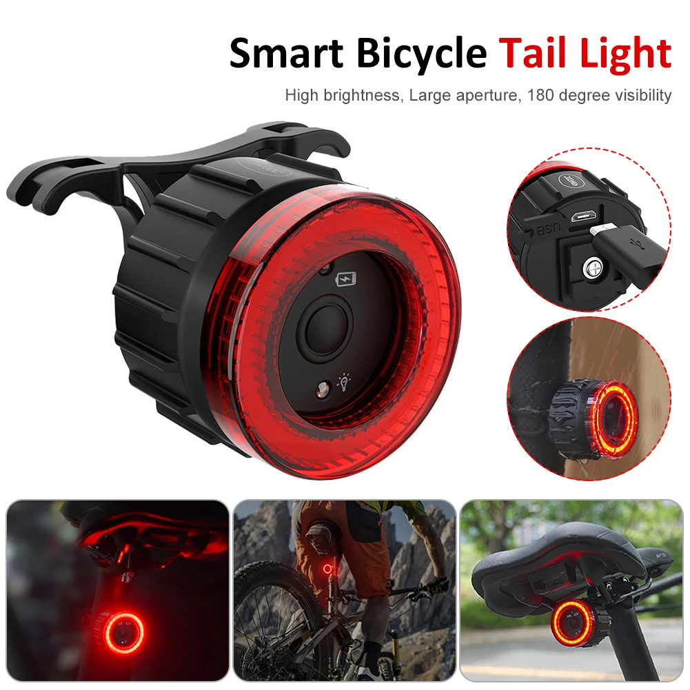 

Mtb Road Bike Smart Sensor Tail LED Light Outdoor Sports Accessories Waterproof Rechargeable Taillights Night Bicycle Cycling