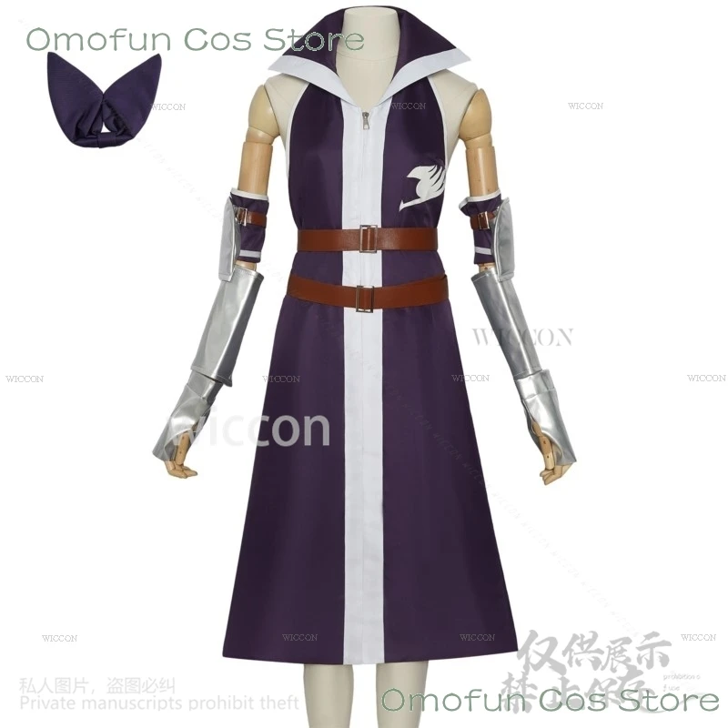 Аниме FAIRYY Cos TAIL Косплей Erza·Scarlet Костюм Парик Фиолетовое Платье Индивидуальная