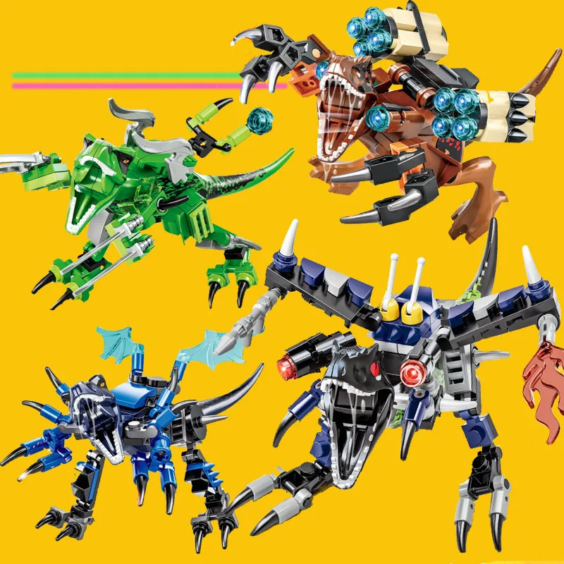 

MOC New Tyrannosaurus Velociraptor Fighting Building Blocks Dinosaur Toys 4 Dinosaur Model Building Blocks Boy Toy Gifts