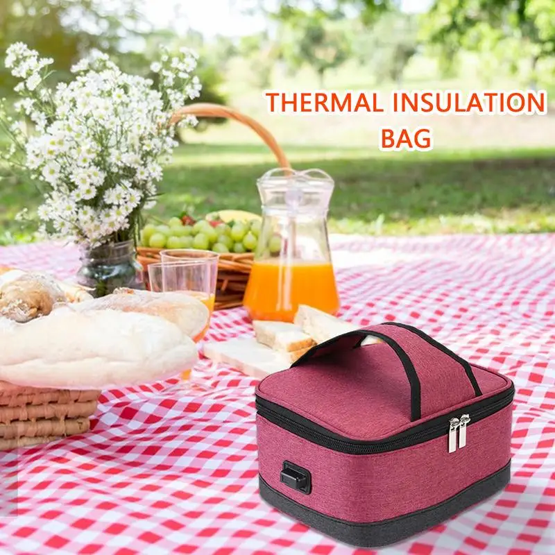 

Lunch Box USB Heating Insulated Cooler Box Tote Bag High Capacity Thermal Cooler Sack Food Handbags Case for Outdoor Work School