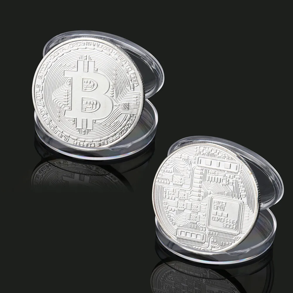 

Bitcoin Commemorative Coin Collective Decor Gift Moneda Bitcoin BTC Physical Metal Antique Imitation Silver Gold Plated Coins