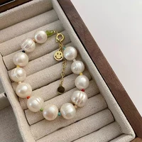 allnewme cute lovely baroque freshwater pearl bracelet for women golden smile colorful beads charm bracelets korean accessories