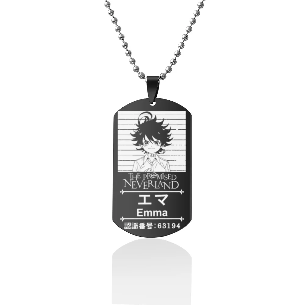 Улица анимации японского аниме "Обещанный Неверленд": чёрные нержавеющие стальные кулоны с дог-тегами для мужчин и женщин, украшение для косплея.