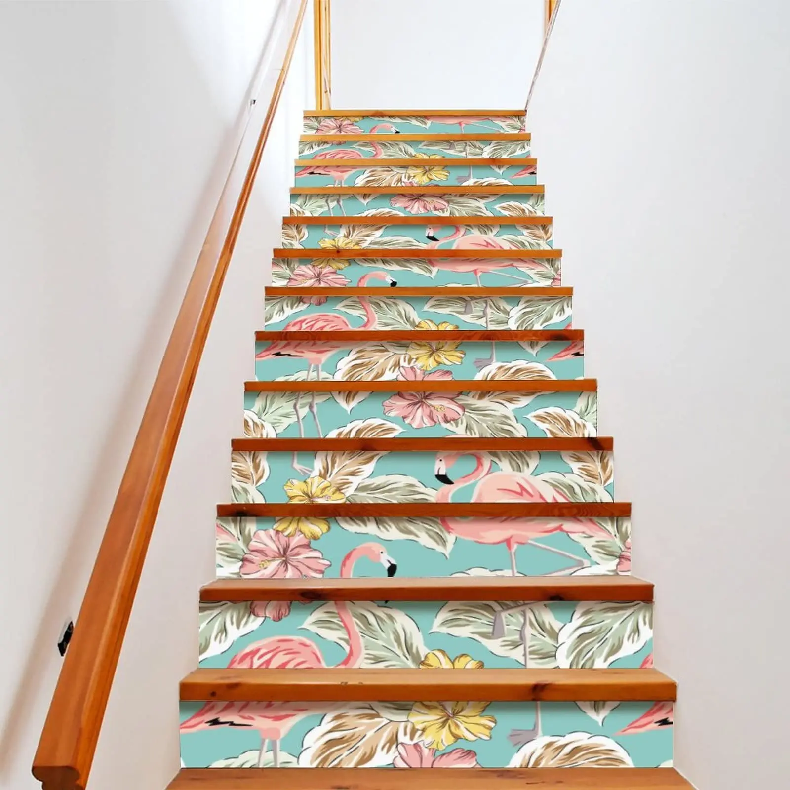 

Pink Flamingo Stair Stickers Romantic Animal Staircase Sticker Decals Tropical Birds Leaves Stairs Risers Stairway Decor Murals