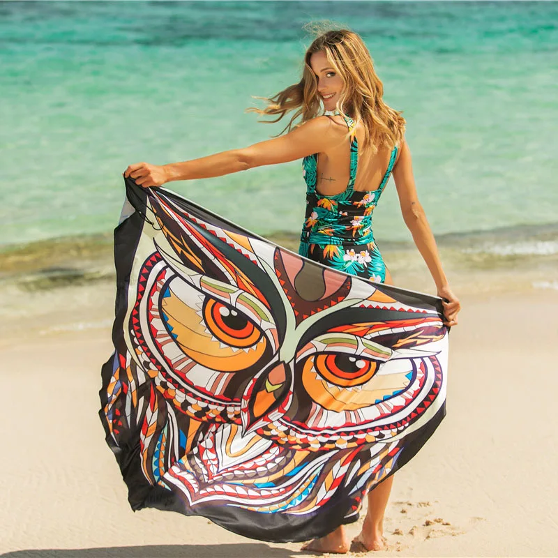 

Bohemia Owl Beach Towels Sexy Shawl Beach Suspender Dress Sling Animal Dress Women Wrap Skirt Wearable Swim Bath Towel Beach Mat