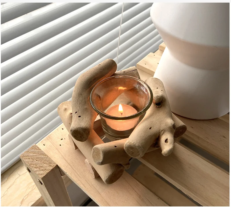With Glass Cup Rustic Country Style Candle Stand Holder Decor For Farmhouse Home Decoration
