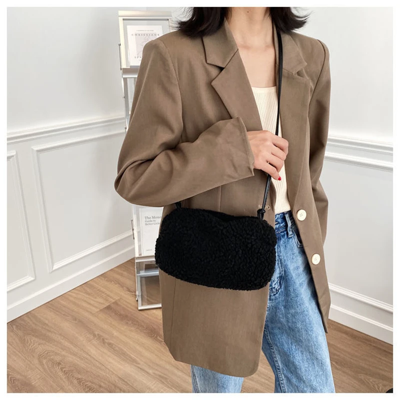 Женская сумка через плечо из овечьей шерсти осенне-зимняя женская модная