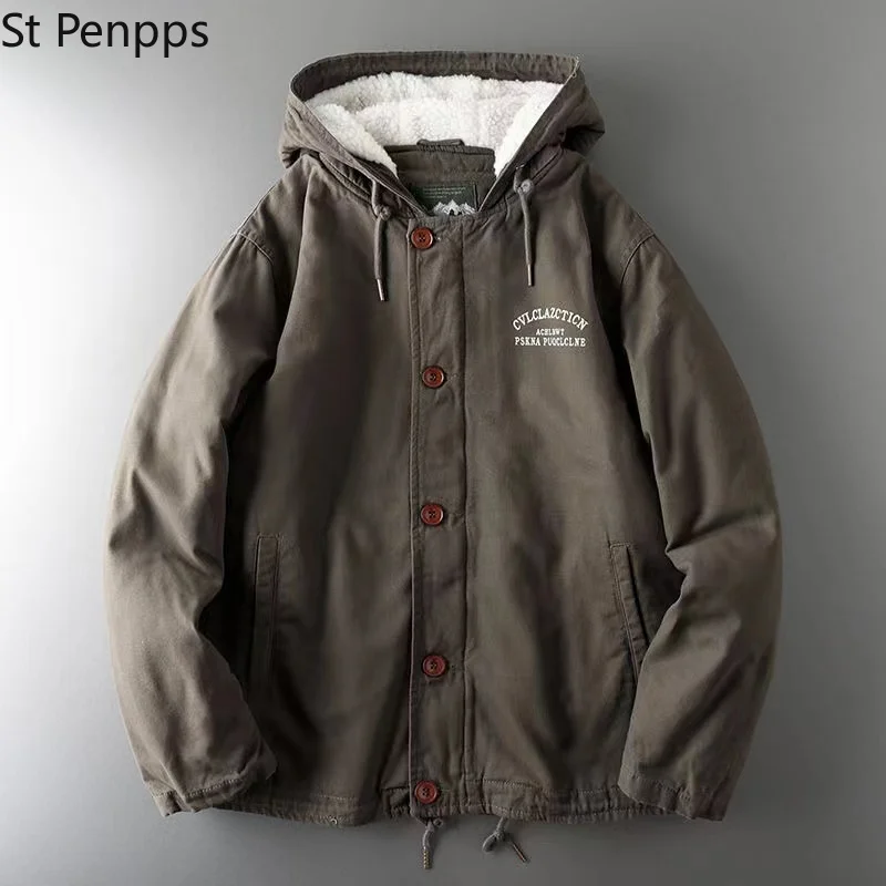 Мужская стеганая куртка зимнее пальто из овечьей шерсти теплая одежда с