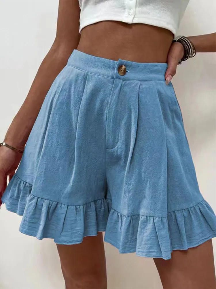 2022 Summer Shorts For Women Fashion Ruffles Elasticity High Waisted Shorts Female Casual Sports Oversize Wide Leg Shorts