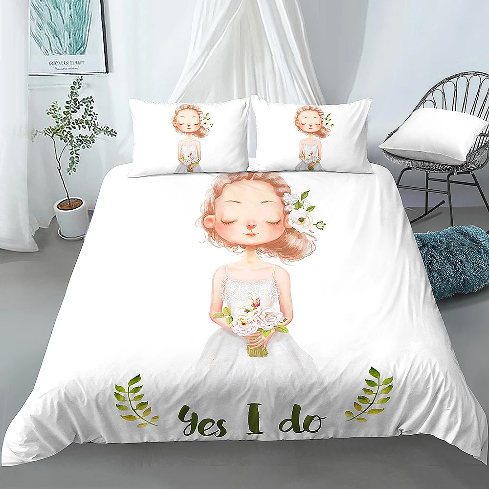 

Cute Girl Duvet Cover Printed Bedding Sets Queen King Size Comforter Covers with Pillow Case for Beautiful Girl Quilt Covers