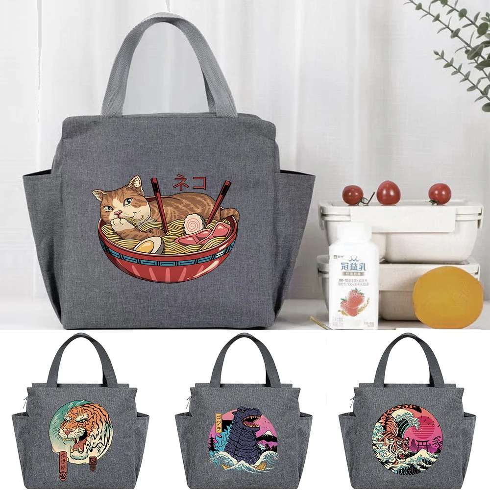 

Lunch Bag Insulated Carry Case Thermal Portable Japan Cat Print Lunch Box Bento Pouch High Capacity Container Food Storage Bags