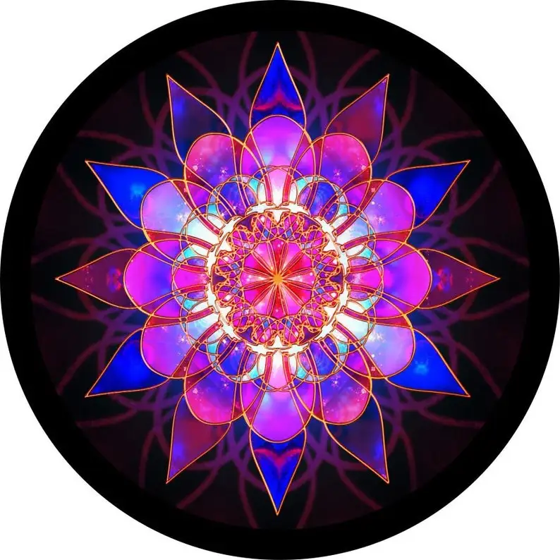 

Magenta Pink Crystal Mandala Spare Tire Cover for any Vehicle, Make, Model and Size - , RV, Travel Trailer, Camper and MORE