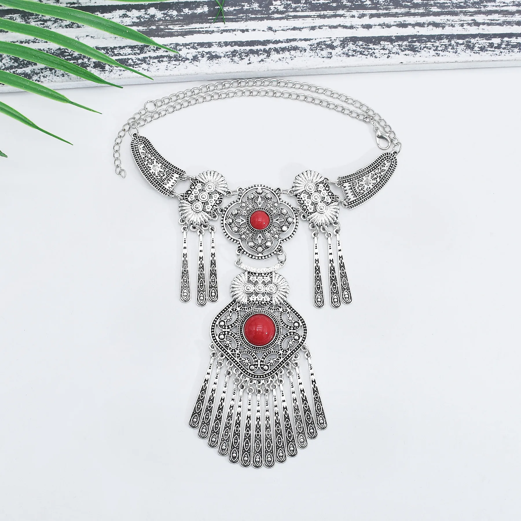 Турция богемный черный синий камень этническое ожерелье с кисточками турецкое