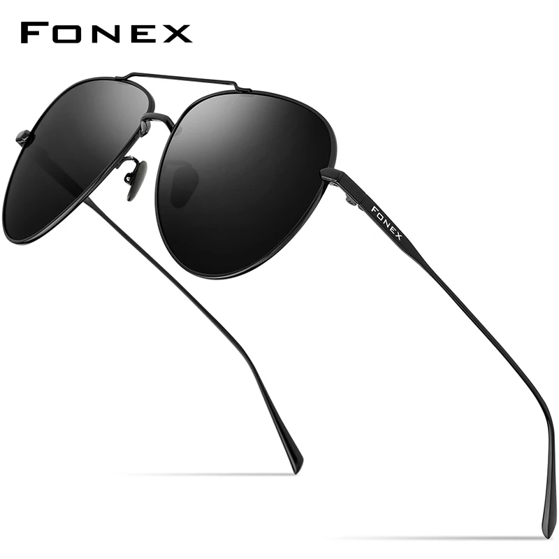 FONEX Pure Titanium Sunglasses Men Aviation Polarized Sun Glasses for Men 2019 New Driving Outdoor Aviador UV400 Shades 8507