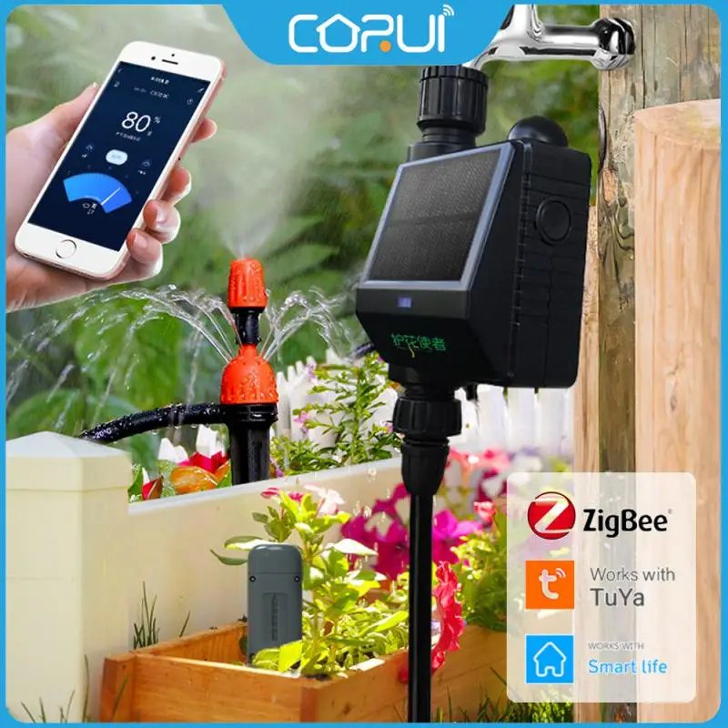 CORUI Tuya Zigbee Solar Energy Garden Watering Timer Smart Life Auto Drip Irrigation Valve Adjustable Water Flow Rate Controller