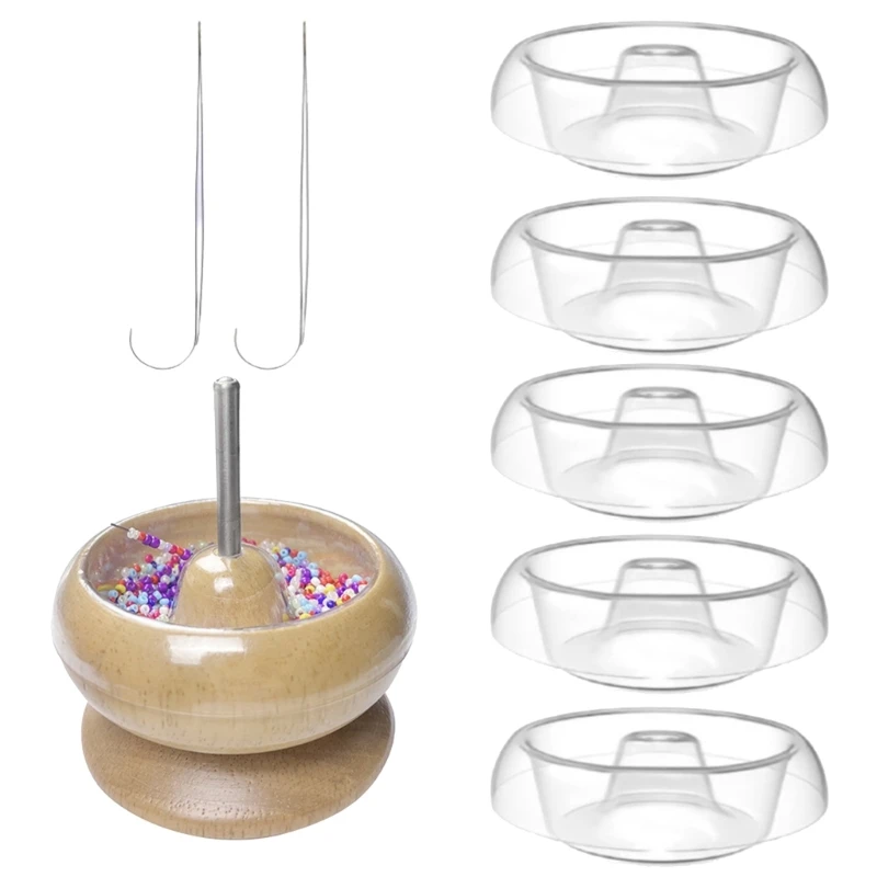

Wooden Bead Spinner Loader DIY Bead Spinner Bowl with Long Beading Needle, Bowl