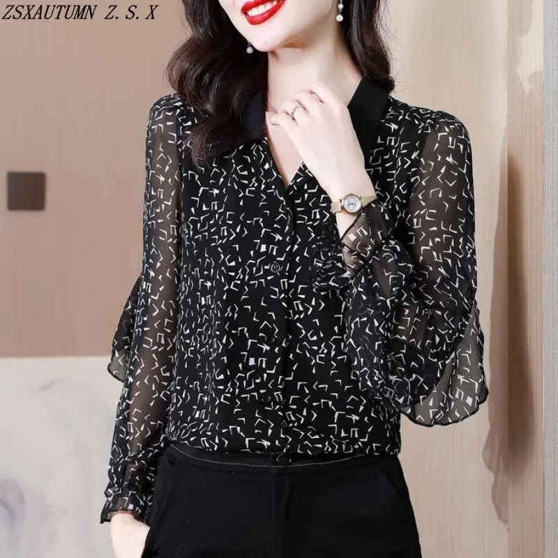 

Silk Shirt Spring Summer New Korean Women's Clothes Fine Elegant Blouses for Female Fashion Baggy All Match Vintage Floral Tops
