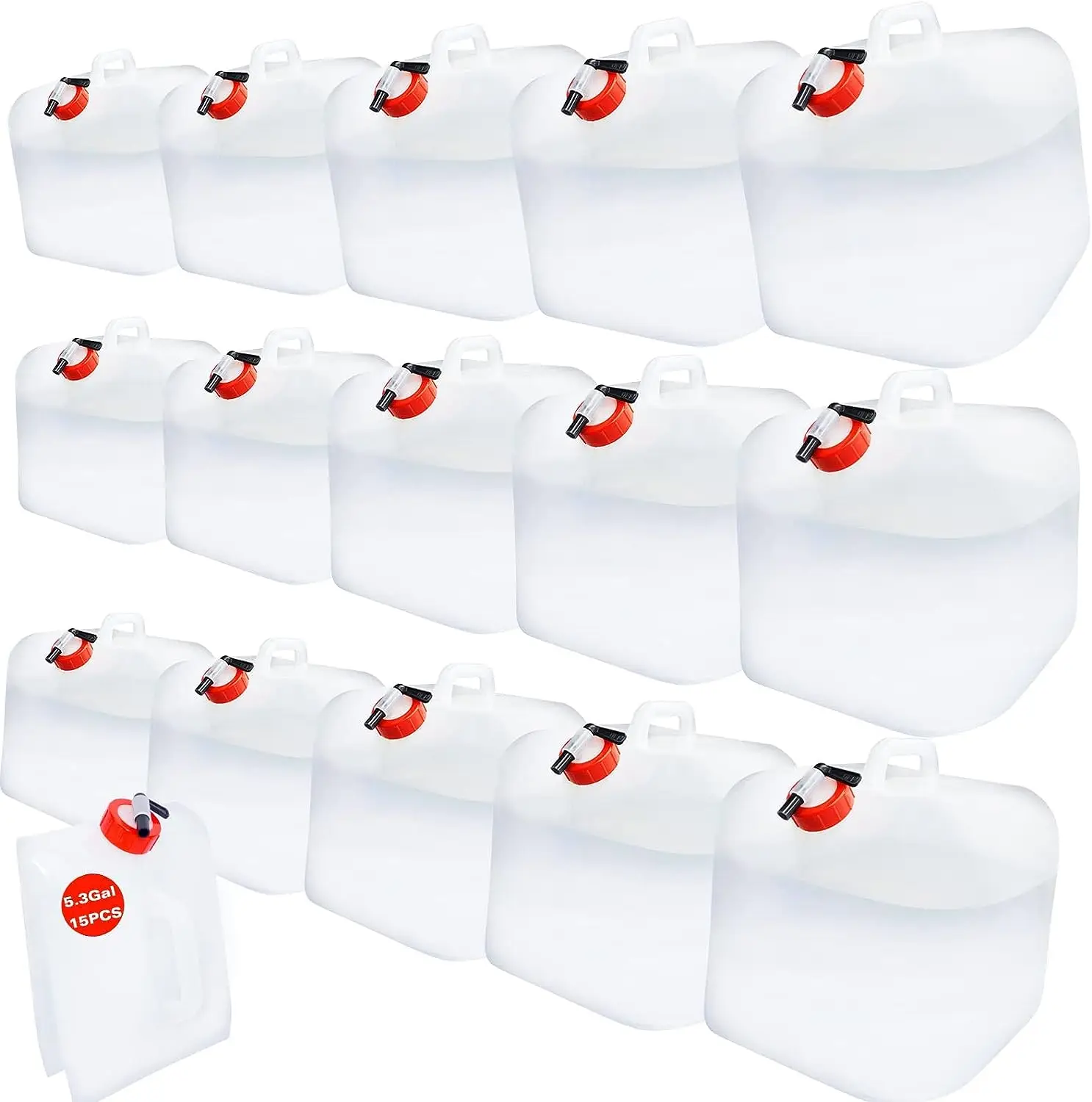 

Water Storage Containers, Emergency Water Storage 15pcs×5.3gallon/20l，Collapsible Water Containers, BPA Free 5Gallon Water Ju