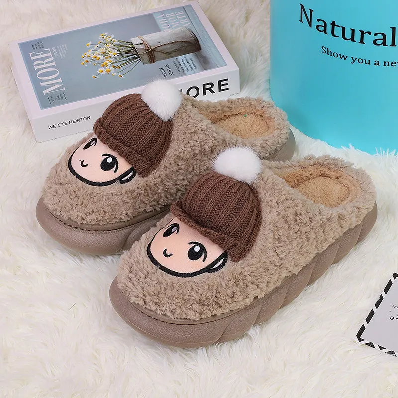 Winter Cute Slippers Men Women Slippers Home Fashion Bedroom Couples Shoes Plush Warm Cotton Slippers Non-slip Men Shoes Women