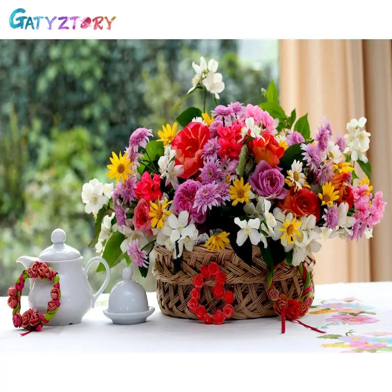 

GATYZTORY DIY Painting By Numbers Flowers Handpainted Gift Drawing On Canvas Coloring By Numbers Landscape Home Decoration