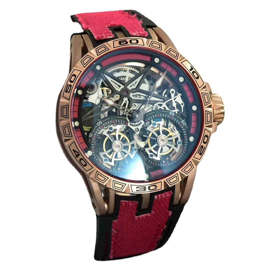 

men automatic mechanical watch canvas rubber tourbillion Skeleton
