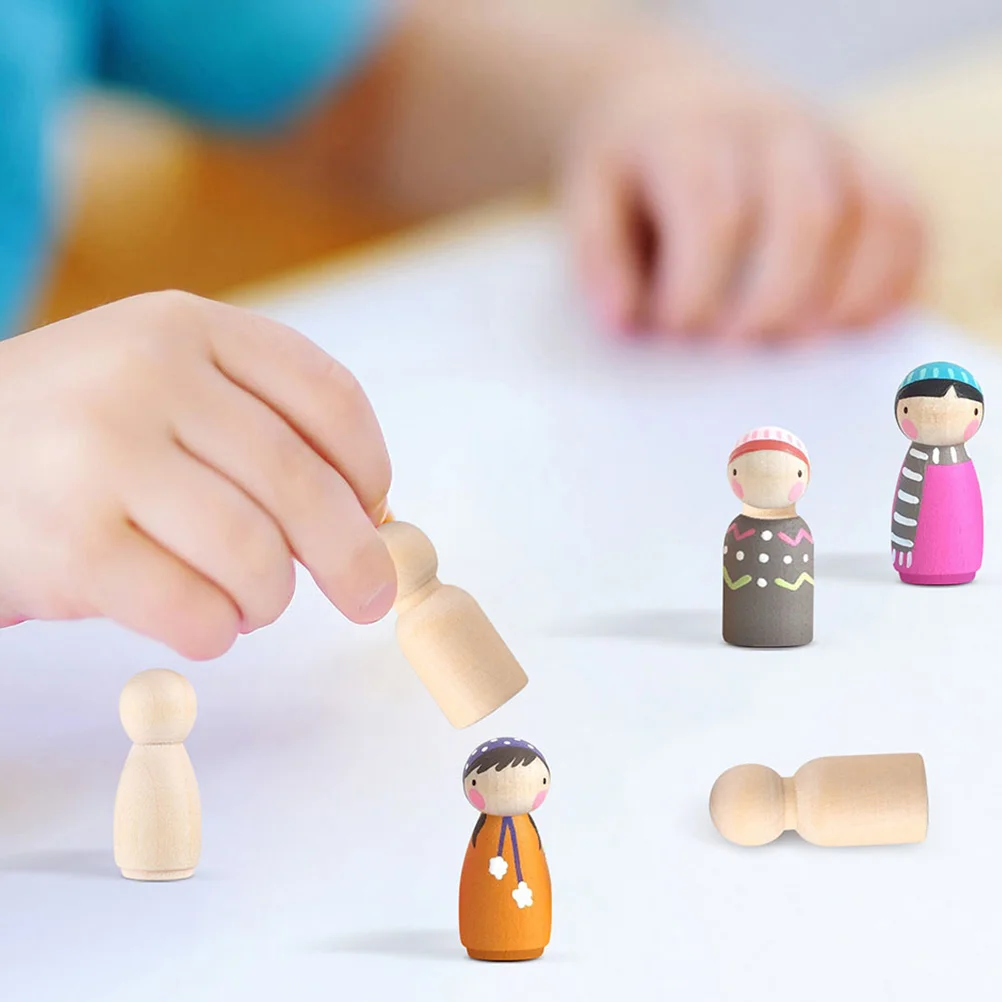 

50 Pcs Wooden Peg Dolls DIY Crafts Supplies Unfinished Unpainted Graffiti Puppets Blank People