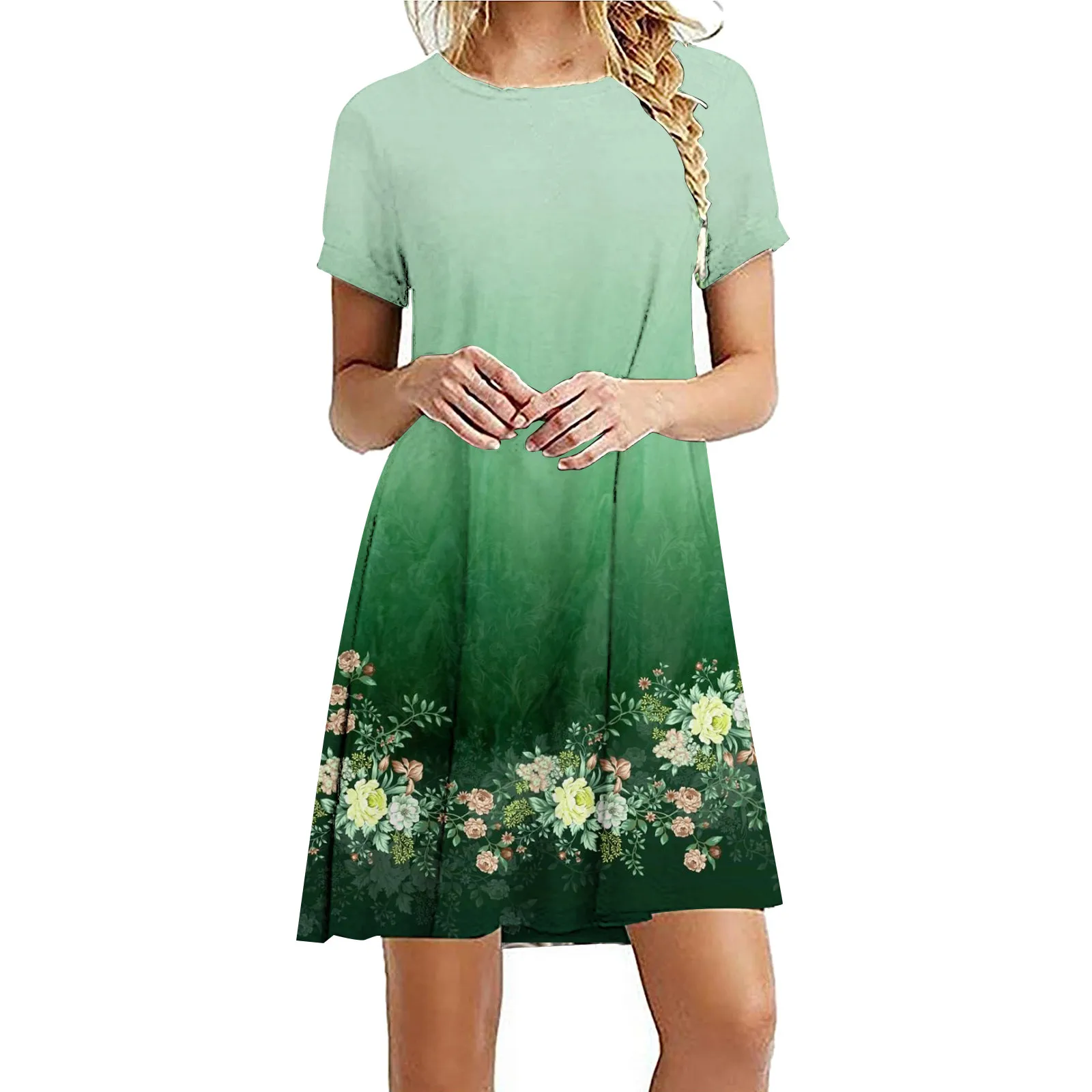 

Платье-футболка женское с коротким рукавом, Элегантное повседневное свободное мини-платье с круглым вырезом, винтажный пляжный сарафан с цветочным принтом, на лето