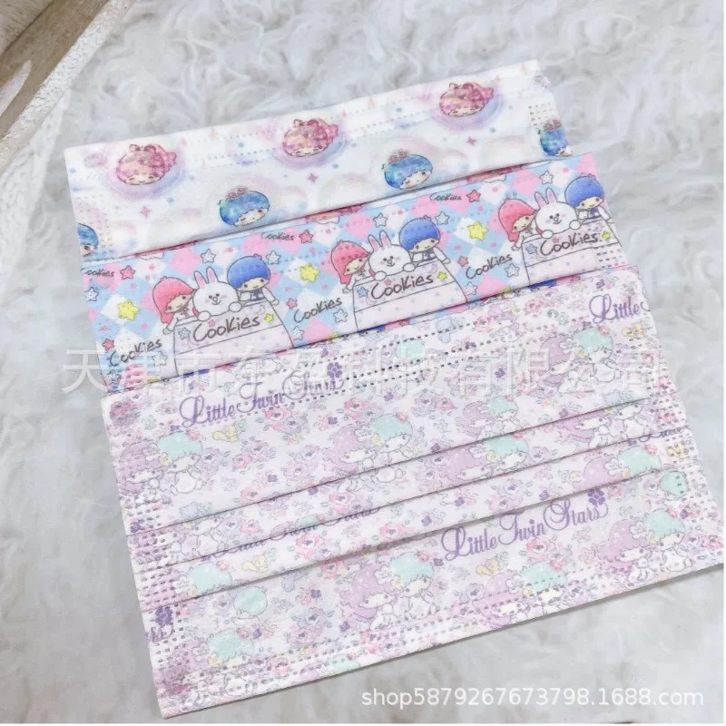 

50 шт. кавайная аниме Sanrio маленькая двойная звезда Милая маска с принтом одноразовая Защитная 3-слойная маска для лица мультяшная Пылезащитн...