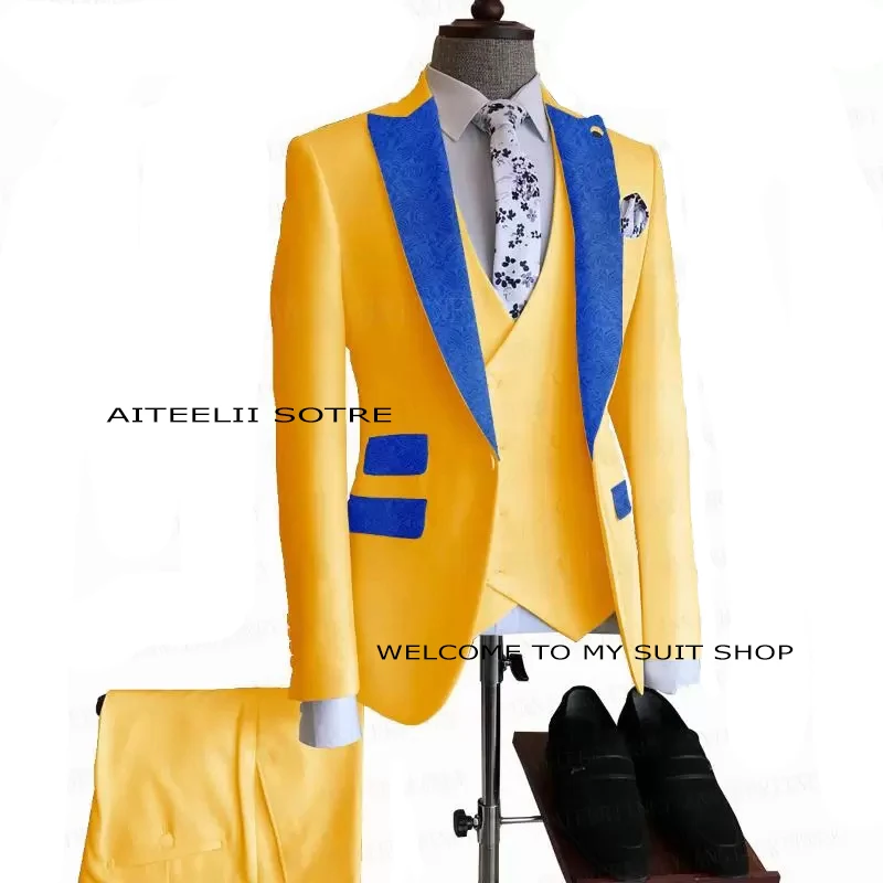 Suit for Men's Wedding Groom Tuxedo Formal Jacket Pants Vest Male Blazer Party Dress 3 Piece Set Suit for Men's Wedding Groom Tu