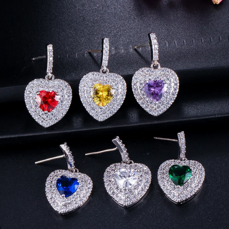 

Lem04 Hot Sale Fashion Heart Shaped Earrings 925 Pure Silver High Quality Luxury Crystal Earrings For Women Jewelry