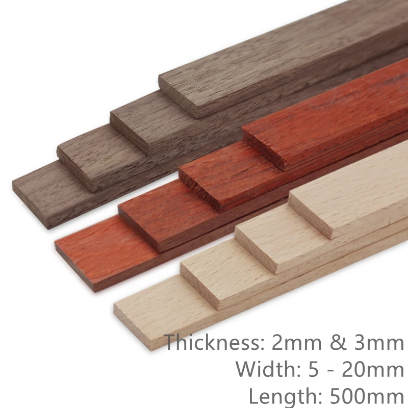 

Custom Natural Genuine Wood Slats Plate Block Bar Material Black Walnut Bubinga Cherry Beech Basewood China Fir 2mm 3mm x 500mm