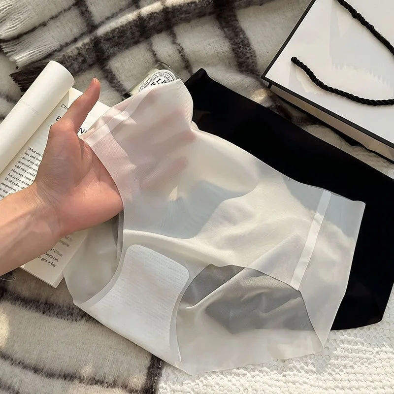 Women's Panties Ice Silk Seamless Sexy Underwear Ultra-thin Transparent Stretch Briefs High Waist Comfortable Lingerie M-XL