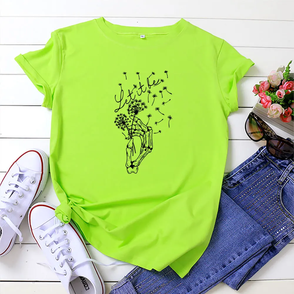 Летняя Хлопковая женская футболка 5XL с принтом одуванчика коротким рукавом и