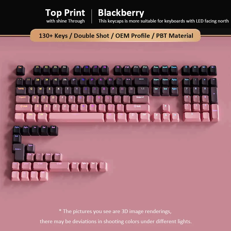 Колпачки для клавиш Blackberry с верхним принтом RGB с подсветкой, 130 клавиш, OEM-профиль, блестящие двойные колпачки для клавиш из ПБТ для переключателей MX, клавиатур (art.: 3920d2a2ef20d) - 3920d2a2ef20d