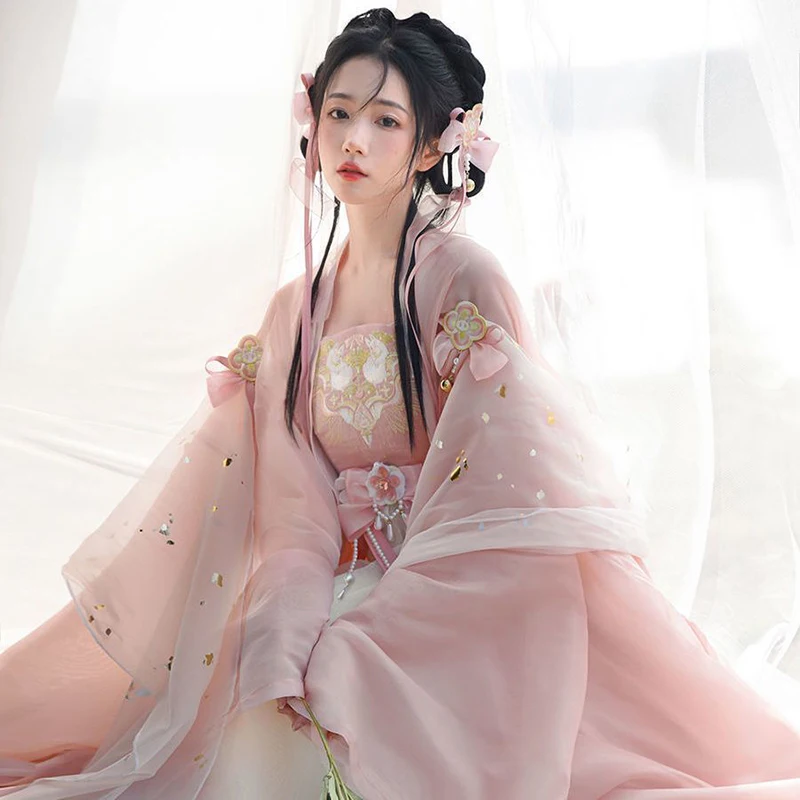 Vestido Hanfu chino antiguo para mujer, conjunto rosa de Hada, traje de Cosplay, vestido de baile de verano, traje de fiesta Hanfu