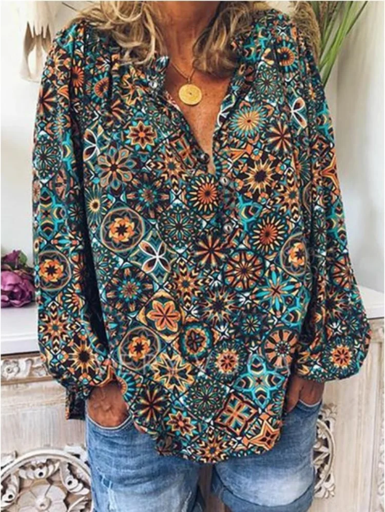

Leisure Blouse Floral Print Casual Women Clothing Chic Vintage Stand Neck Long Sleeve Blouse Ladies Comfortable Loose Tops Blusa