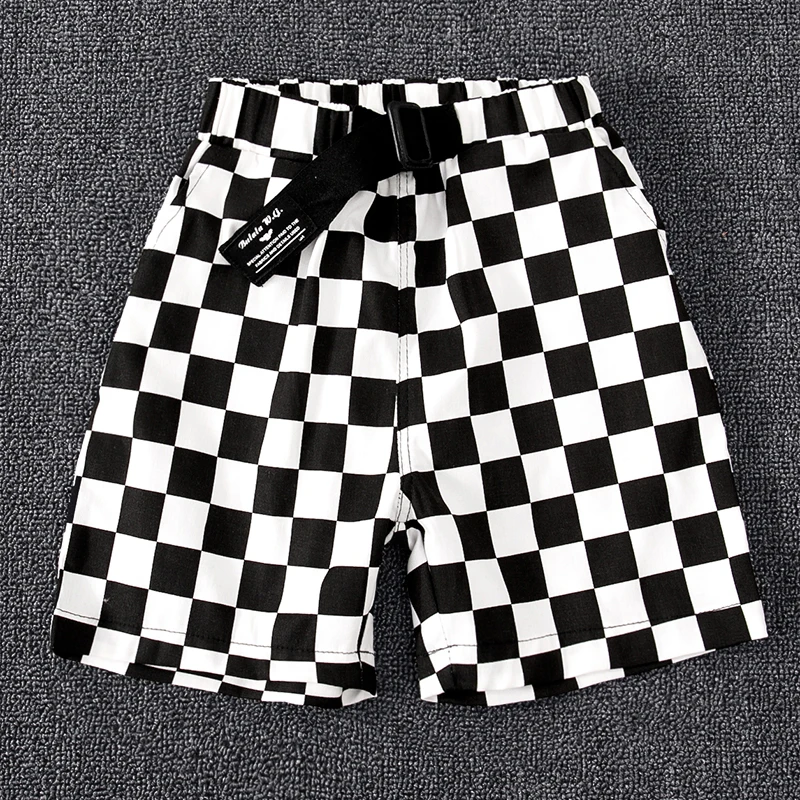 

Boy Summer Short Pant Cotton Black and White Checkered Relaxed Elastic Shorts Clothes for Teens Size 4 6 8 10 12 14 pantalones