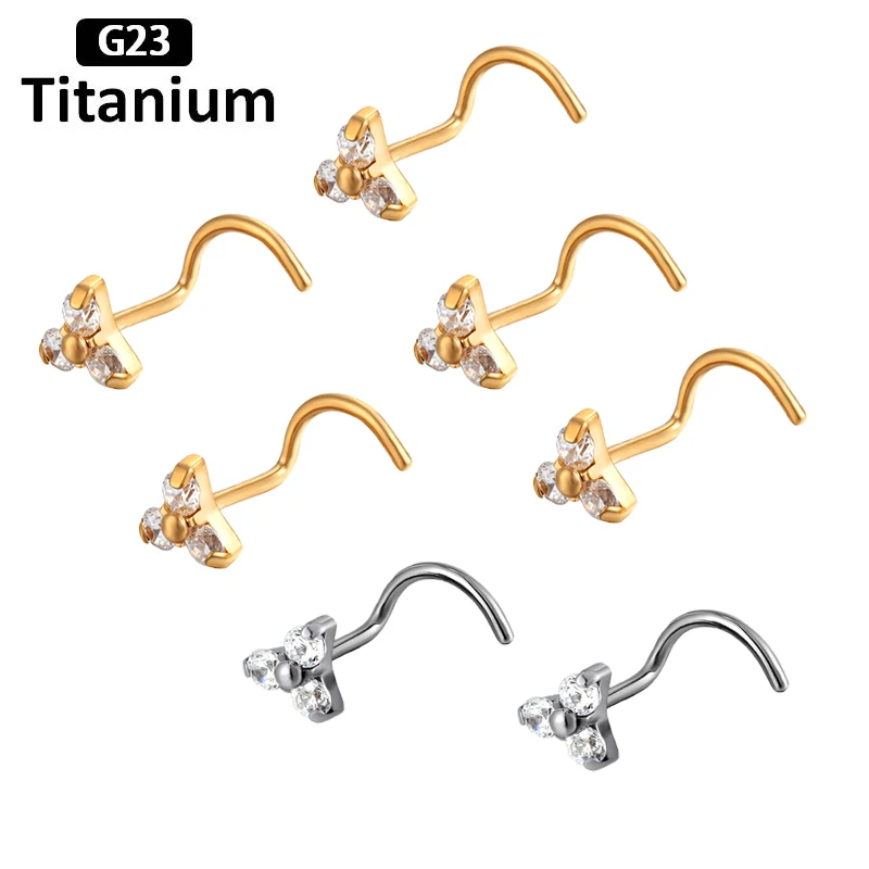 10PC 20G G23 Titanium Nose Ring Gold Triangular Zircon Nose piercing arched Earrings Ear Stud Women Labret Body Piercing Jewelry