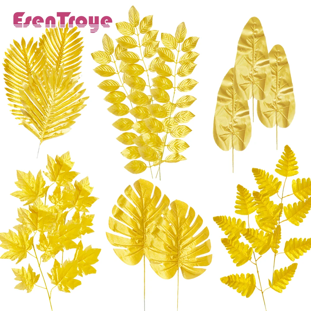 

Golden Artificial Tropical Palm Leaves Flower Arrangement Home Garden Decoration Fake Plants Bridal Wedding Event Party Supplies