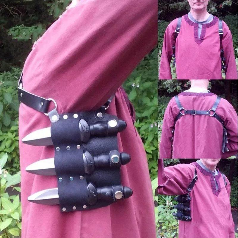 

Ancient War Corps Mercenary Armpit Hidden Weapon Throwing Knife Holster Shoulder Belt Cosplay Props Medieval Viking Rogue LARP