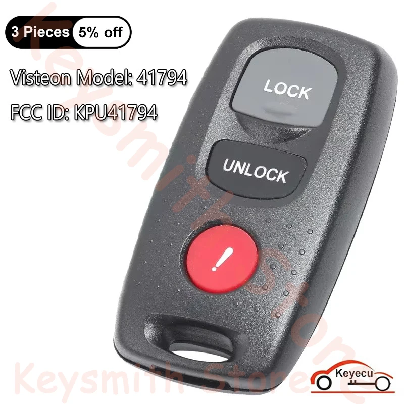 

KEYECU 3 кнопки для Mazda 3 2007 2008 2009, сменный брелок с автоматическим бесключевым доступом, модель: 41794, FCC ID: KPU41794