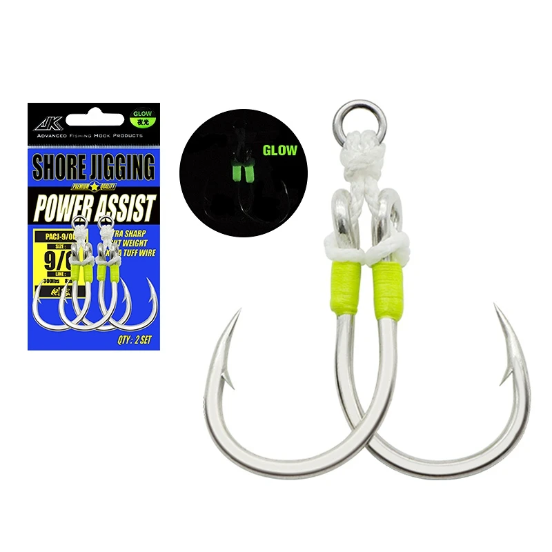 

ODJ PACJ Fishing Power Twin Assist Hooks Set 1/0-11/0 Luminous Heavy Jig Hook Boat Fishing Accessories Saltwater Fishhooks