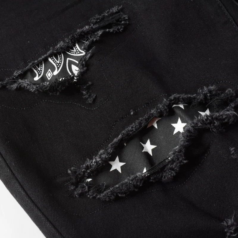 Street Fashion Men Jeans Black Elastic Slim Fit Ripped Jeans Men Hole Trousers Patch Designer Brand Hip Hop Stretch Denim Pants