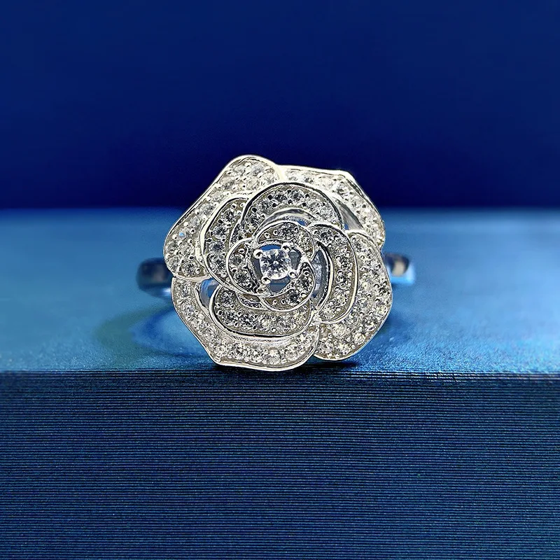 

SpringLady Pure 925 Sterling Silver Flower Shape High Carbon Diamond Wedding Engagement Rings for Women 18K Gold Plated Jewelry