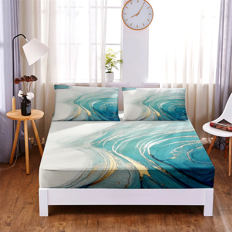 Mermer 3 adet Polyester katı çarşaf yatak örtüsü dört köşe elastik bant ile yatak çarşafı (2 yastık kılıfı)
