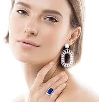 2022 hot exaggerated and plump zircon geometric rectangular personality earrings feminine simple long earrings earring long