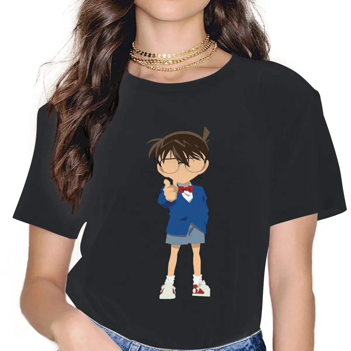 

Женские футболки Edogawa Essential, футболка с изображением детектива Конан аниме Humor, футболки с коротким рукавом и круглым вырезом из чистого хлоп...