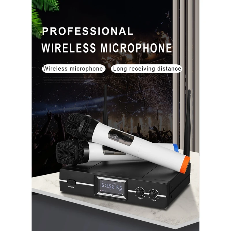 

Wireless Microphone 1 Drag 2 Microphone VHF Professional Handheld Mic for Party Karaoke Church Show Meeting EU Plug