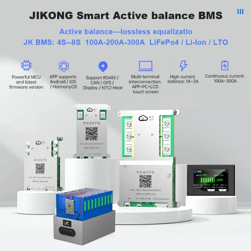Фото Активная система балансировки JIKONG Jk BD6A24S10P BMS для LiFePO4, Li-Ion, LTO аккумуляторов, интеллектуальная система управления батареями 8S-24S 60A-200A №1