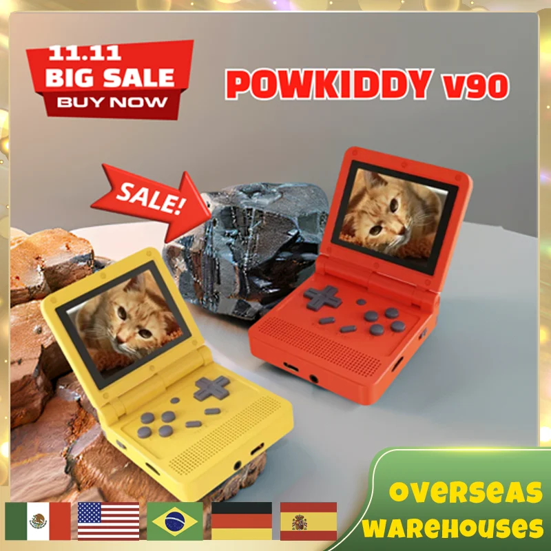 Powkiddy V90 черная версия 3-дюймовый Ips-экран откидная портативная консоль открытая